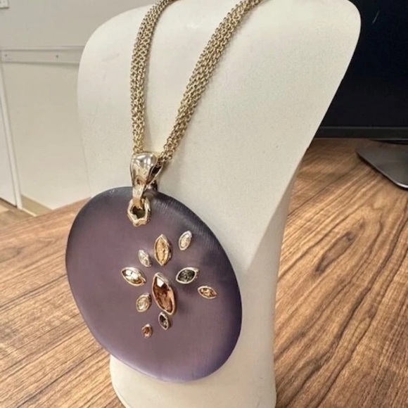 Alexis Bittar Purple 3.5” Lucite Disc Pendant Necklace...